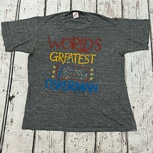 Vintage 1980s World's Greatest Fisherman Fishing 80s Tee Tshirt